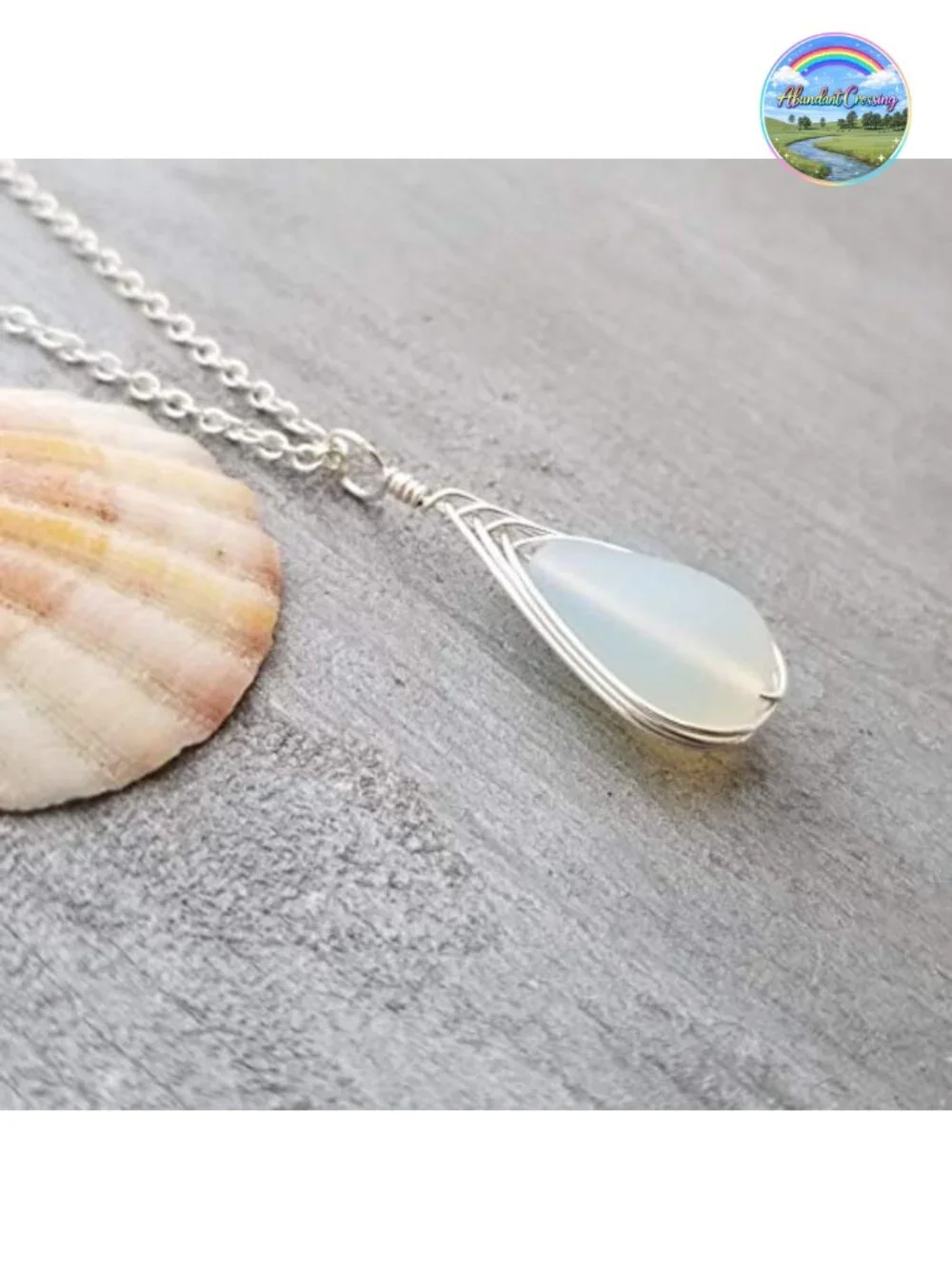 Handmade Sea Glass Necklace Hawaiian Jewelry Pendant Moonstone Braided